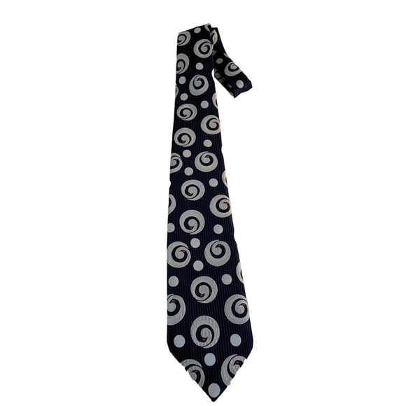 Sears The Men's Store Abstract Spiral Circle Pattern Blue/White Men's Tie - Picture 2 of 10